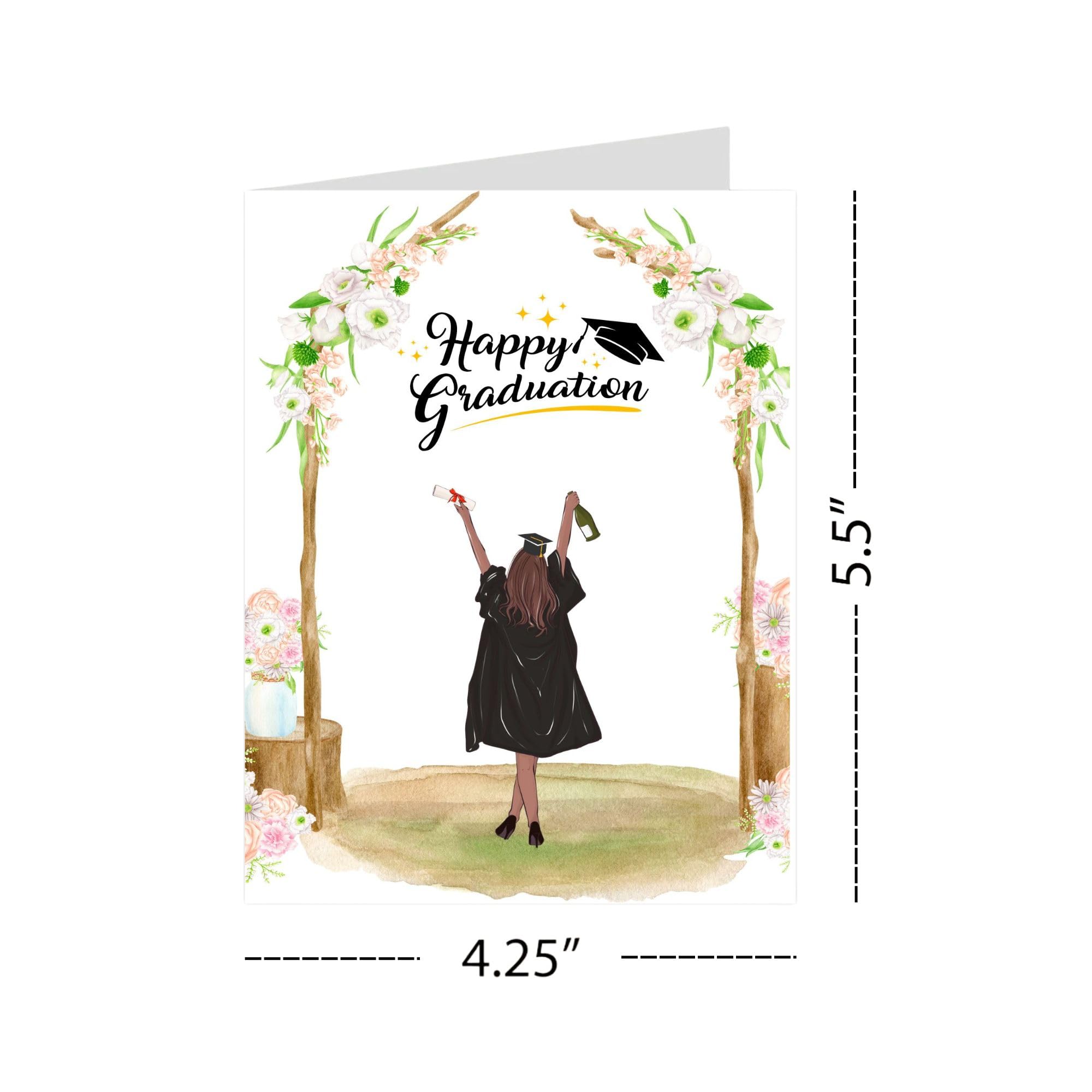 Graduation Card for Her Illustrated Congrats Card for Best Friend, Sister, Girlfriend, Cousin, Bestie – Blank Inside – Handmade in USA