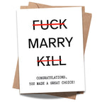 Funny Wedding Card for Couple – You Picked Marry and Made a Great Choice – Engagement or Marriage Congrats Card for Friends, Him or Her – Handmade in USA