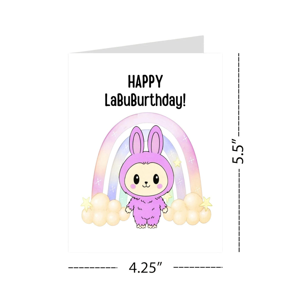 Cute Birthday Card Compatible with Labubu Birthday Theme, Handmade Greeting Card for Kids, Friends, Collectors, Anime-Inspired Gift