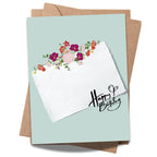Minimalist Floral Happy Birthday Card – Elegant Textured Paper Look – Blank Inside – Classy Birthday Greeting for Her, Mom, Friend, or Coworker