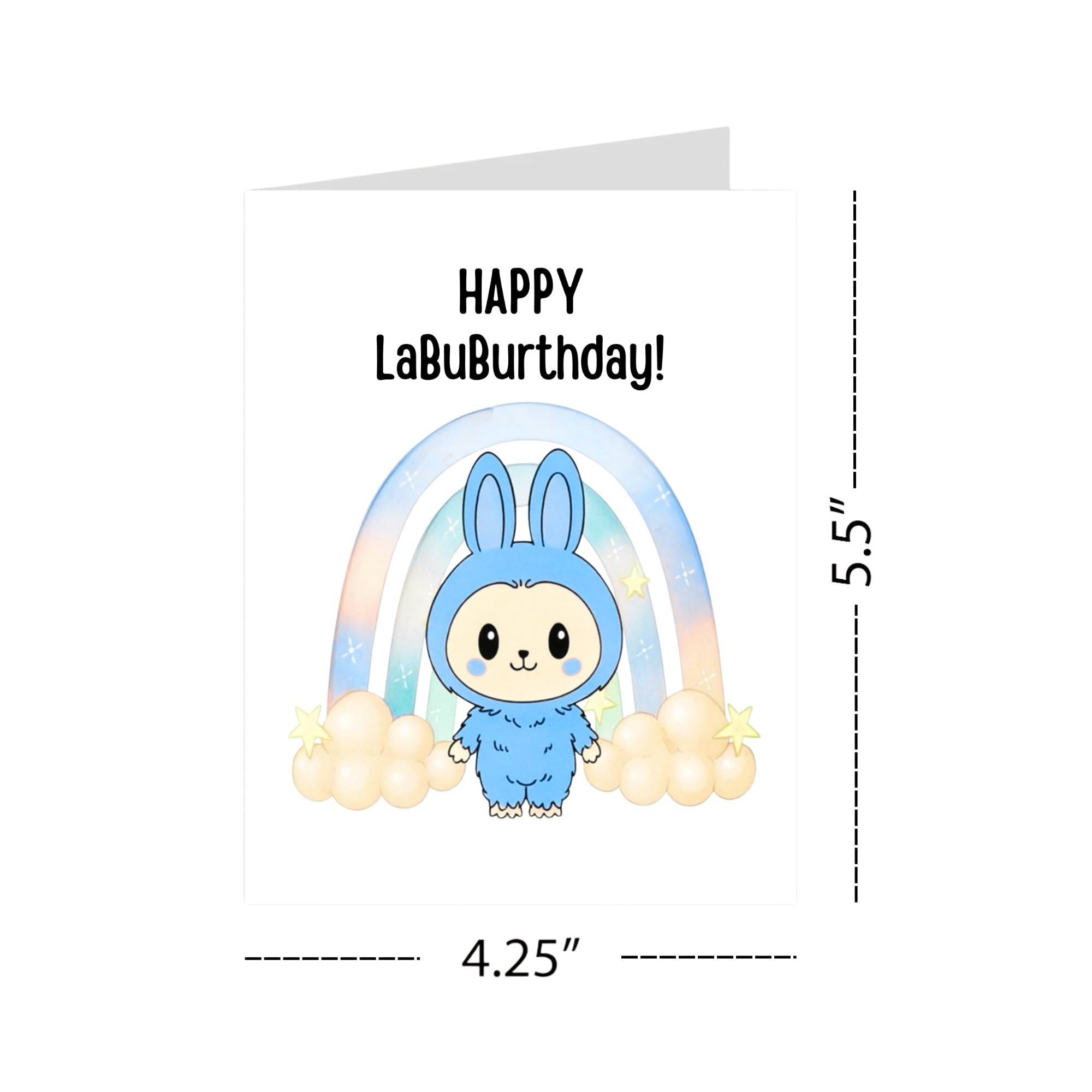 Cute Birthday Card Compatible with Labubu Birthday Theme, Handmade Greeting Card for Kids, Friends, Collectors, Anime-Inspired Gift