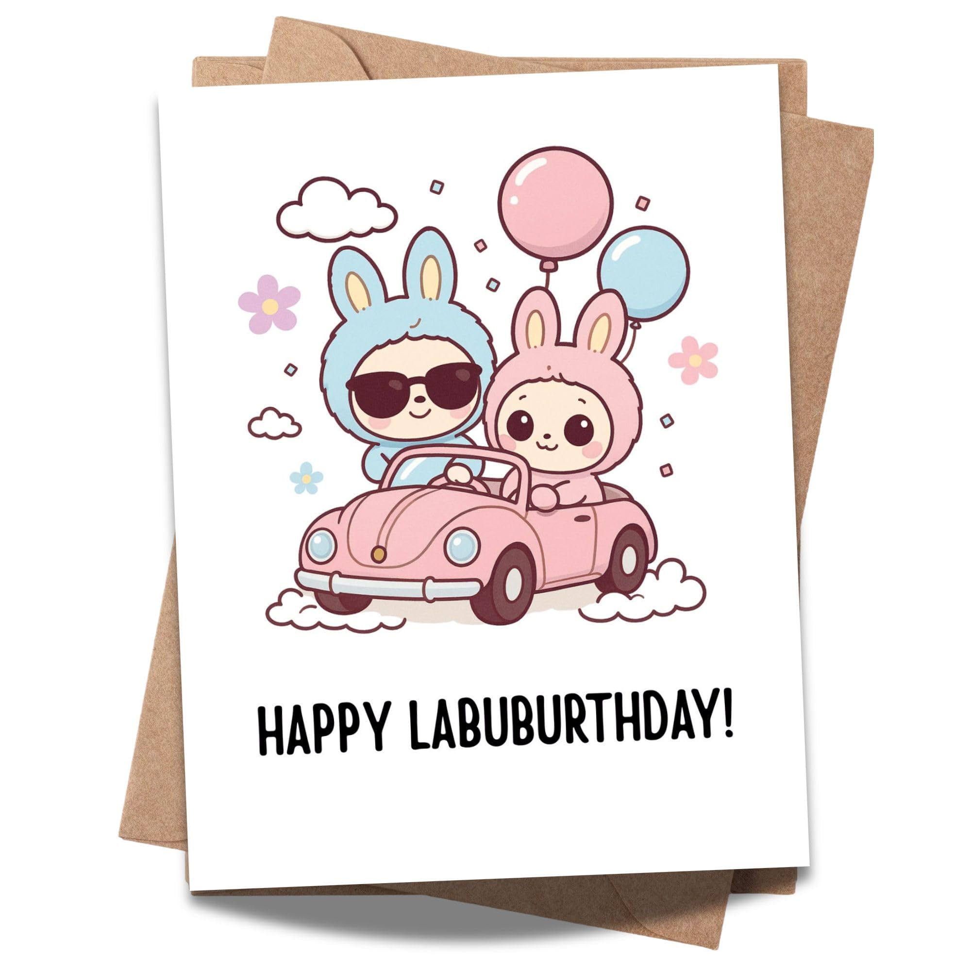 Cute Birthday Card Compatible with Labubu Birthday Theme, Handmade Greeting Card for Men, Women, Kids, Friends, Anime-Inspired Gift