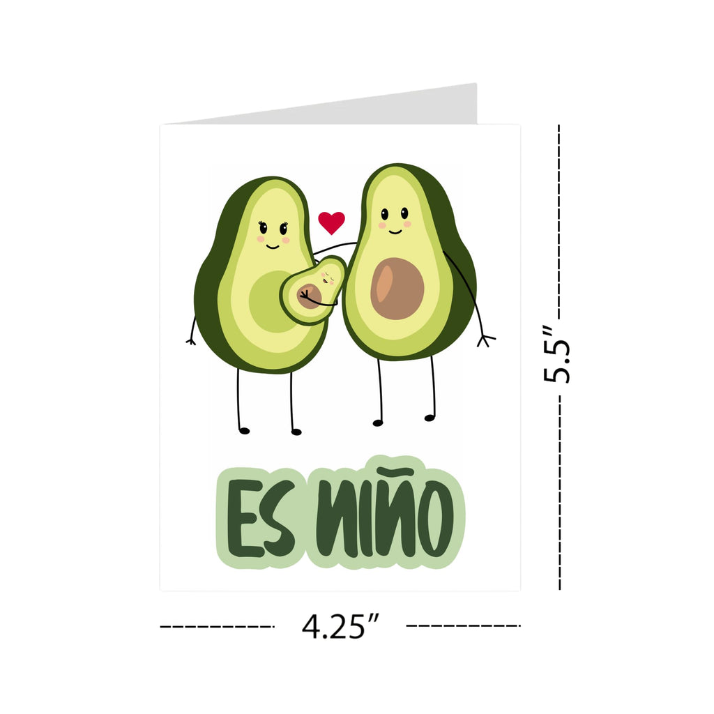 Tarjeta de Nacimiento Niño – Diseño Divertido de Familia de Aguacates – 10.8x14 cm – Interior en Blanco – Felicitación Adorable para Bebé Recién Nacido