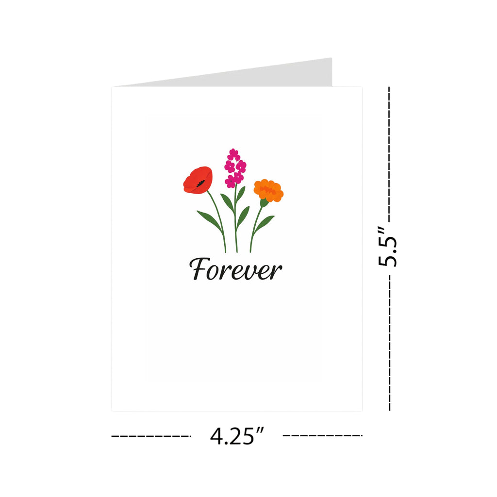 Forever Greeting Card – Minimalist Floral Illustration with Elegant Script – Blank Inside – 4.25x5.5 inch Card for Love, Friendship, or Sympathy