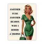 Retro Funny Anniversary Greeting Card Retro Woman Trophy Design for Husband, Wife, Boyfriend, Girlfriend – Love Card for Couples – Made in USA
