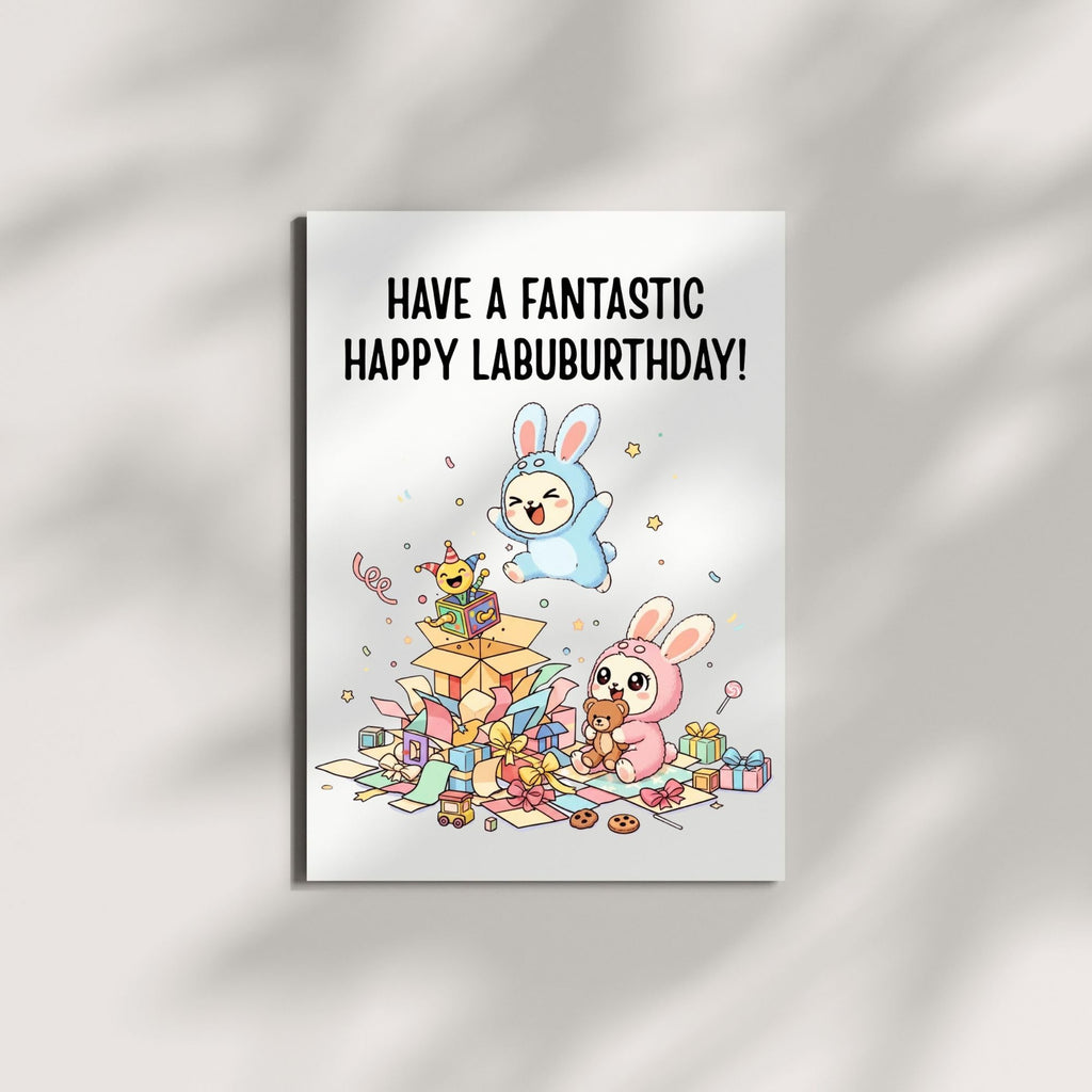 Cute Birthday Card Compatible with Labubu Birthday Theme, Collectible-Inspired Anime Character Greeting Card for Friends Kids Men Women handmade Gift