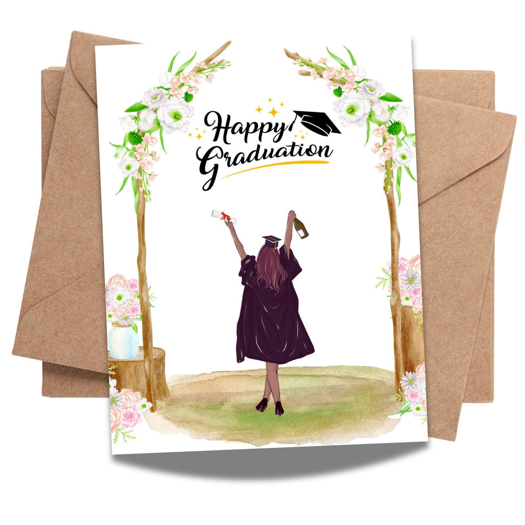 Graduation Card for Her Illustrated Congrats Card for Best Friend, Sister, Girlfriend, Cousin, Bestie – Blank Inside – Handmade in USA