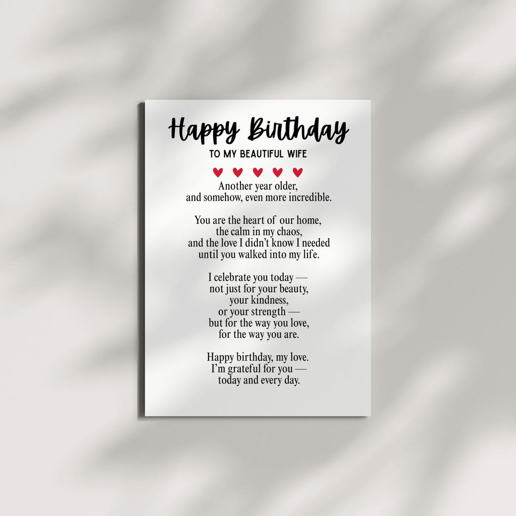 Happy Birthday Card Message to Beautiful Wife from Husband Romantic Greeting Card for Wife Handmade in USA Birthday Card for Her