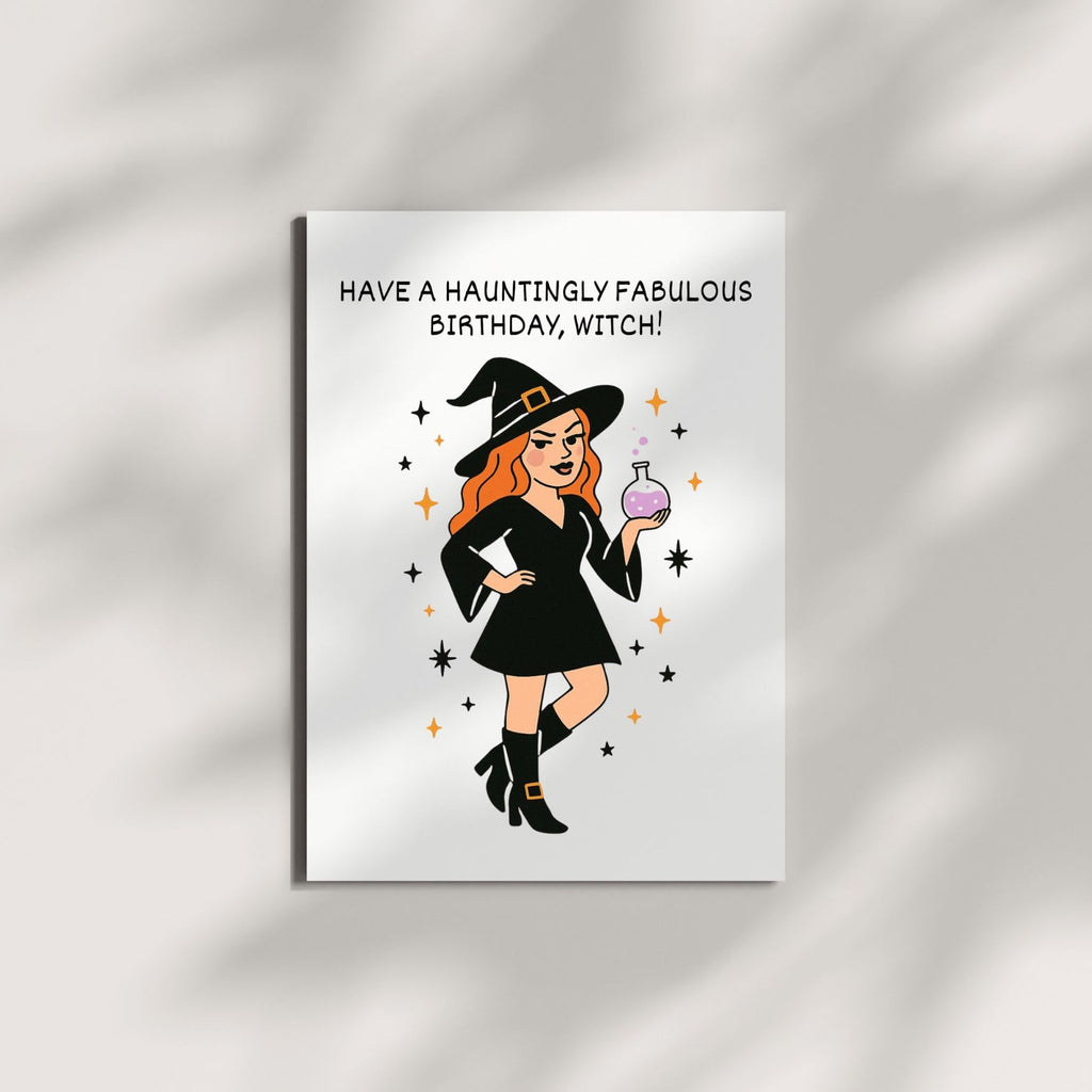 Funny Birthday Card Have a Hauntingly Fabulous Birthday Witch Spooky Cute Greeting for Women, Friends, Coworkers, Kids Handmade in USA
