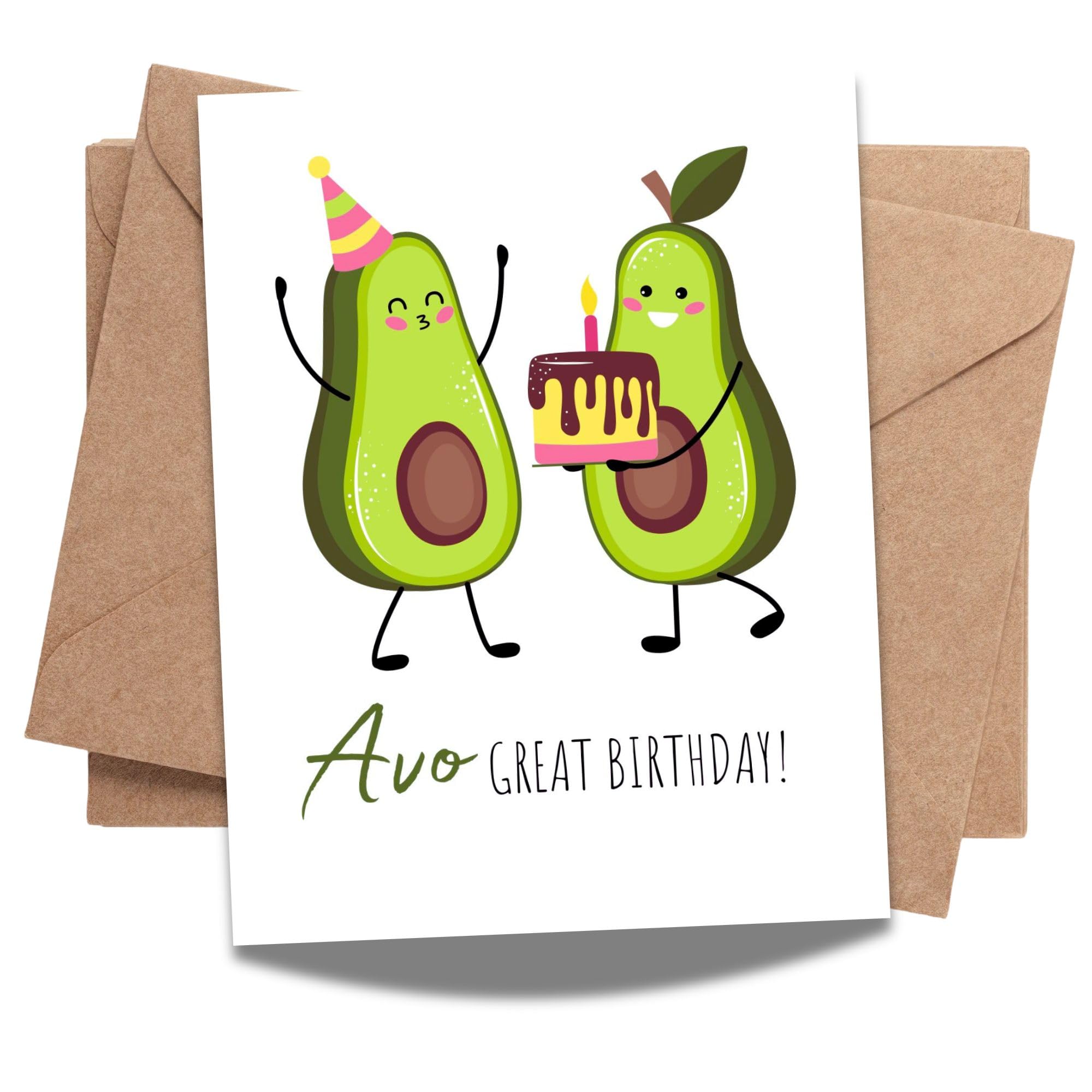 Funny Birthday Card Have an Avogreat Birthday Cute Avocado Greeting for Men, Women, Kids, Friends, Coworkers – Handmade in USA