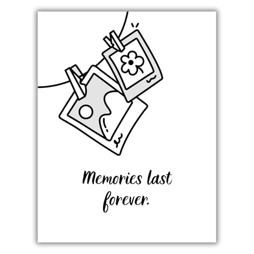 Memories Last Forever Card – Minimalist Black & White Polaroid Design – Sentimental Gift for Friends, Scrapbook Journaling, Memory Keepsake Note Card