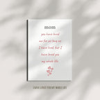 Special Mother’s Day Card, Birthday Card for Mother, Sentimental Card for Mom, Thank You Mom, Love You My Whole Life, Mother’s Day Gift from Daughter Son