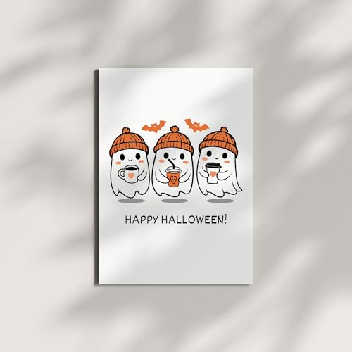 Funny Halloween Greeting Card Cute Spooky Ghost & Pumpkin Design for Kids, Friends, Coworkers, Men, Women – Handmade in USA