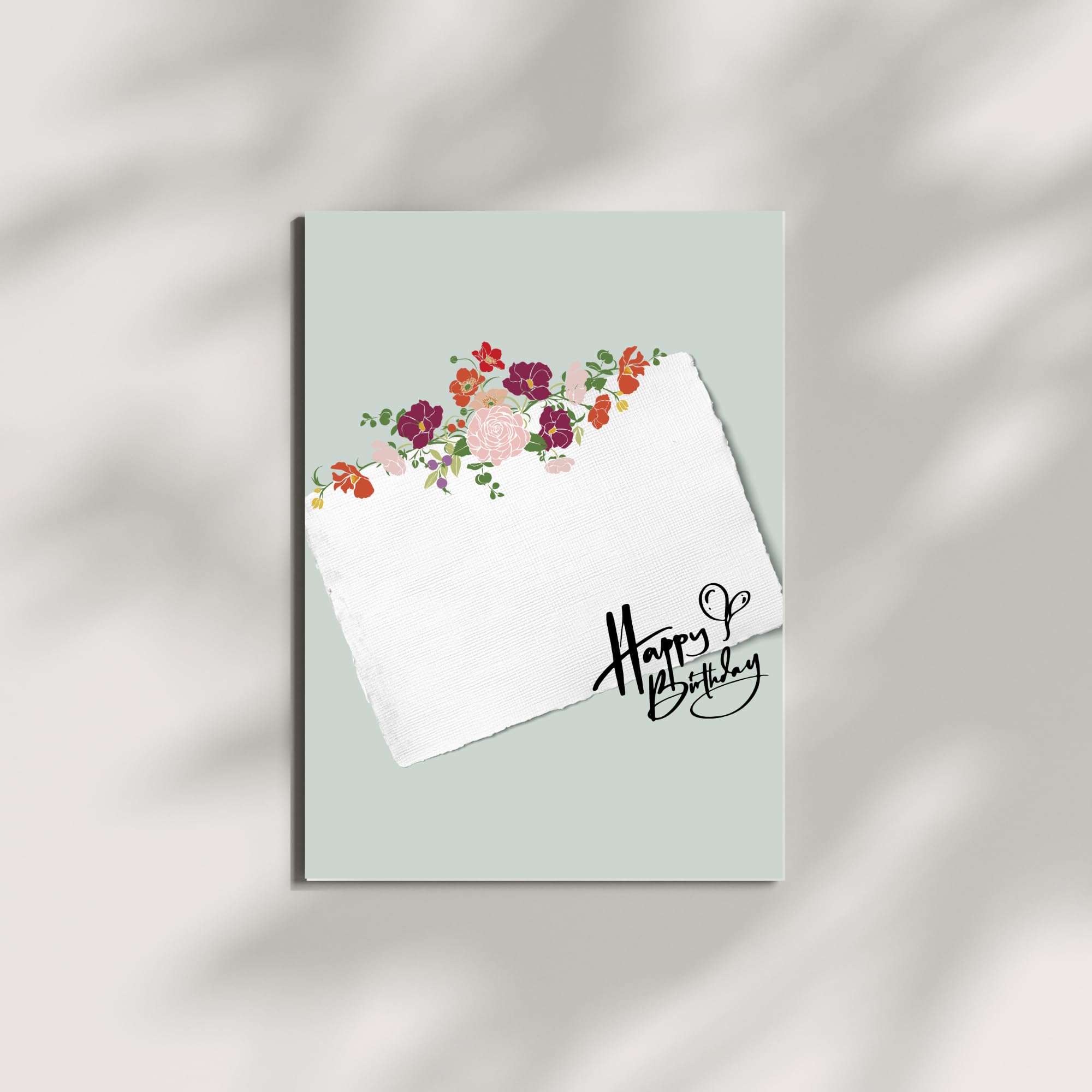 Minimalist Floral Happy Birthday Card – Elegant Textured Paper Look – Blank Inside – Classy Birthday Greeting for Her, Mom, Friend, or Coworker