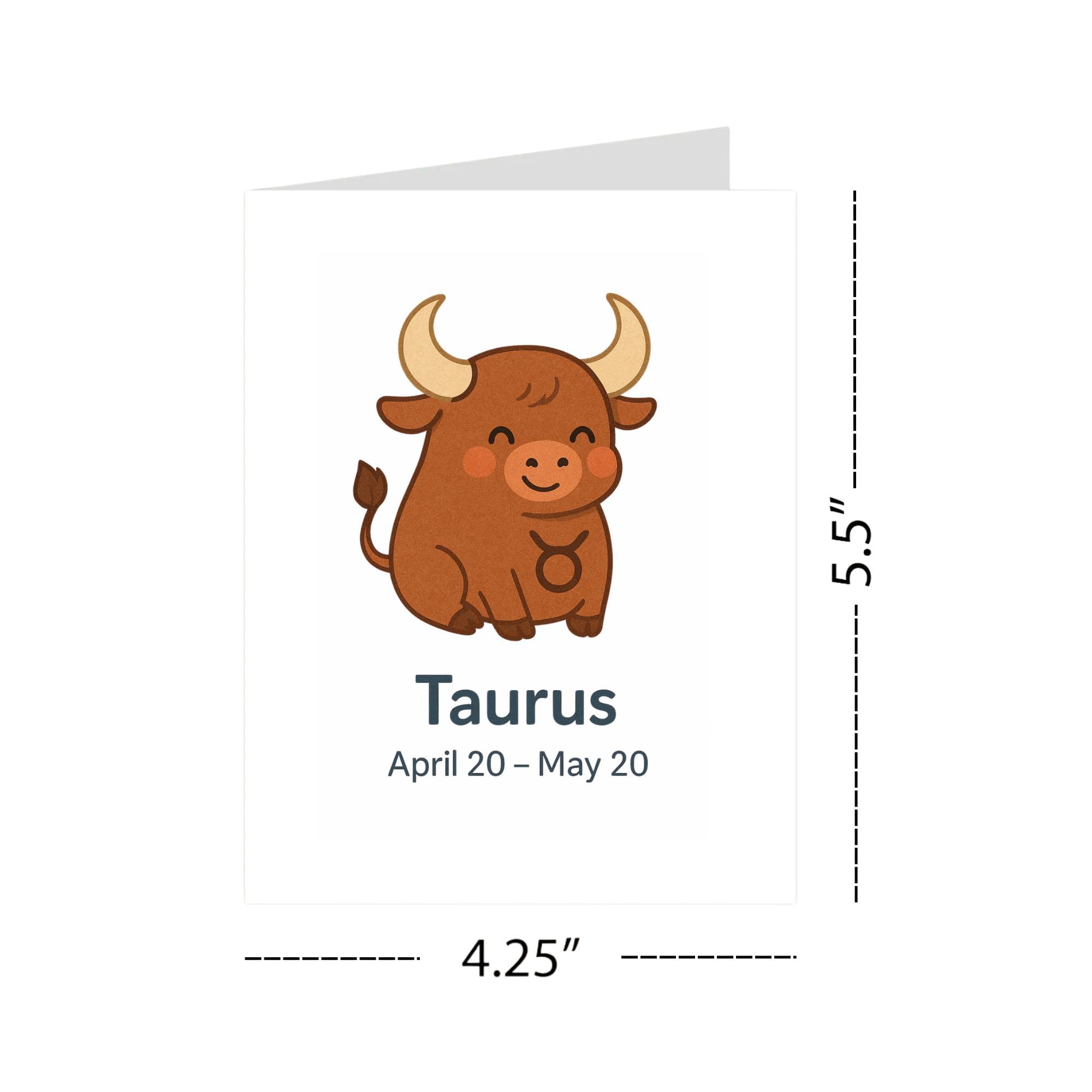Taurus Zodiac Greeting Card – April 20 to May 20 – Handmade Astrology Birthday Card with Cute Bull Design – Blank Inside – 4.25 x 5.5” – Earth Sign Gift