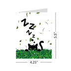 Cute Sleeping Cat Greeting Card – Black Cat with Green Eyes in Leafy Hedge with Zzz’s – 4.25x5.5 inch – Blank Inside – Fun Card for Cat Lovers & Naps