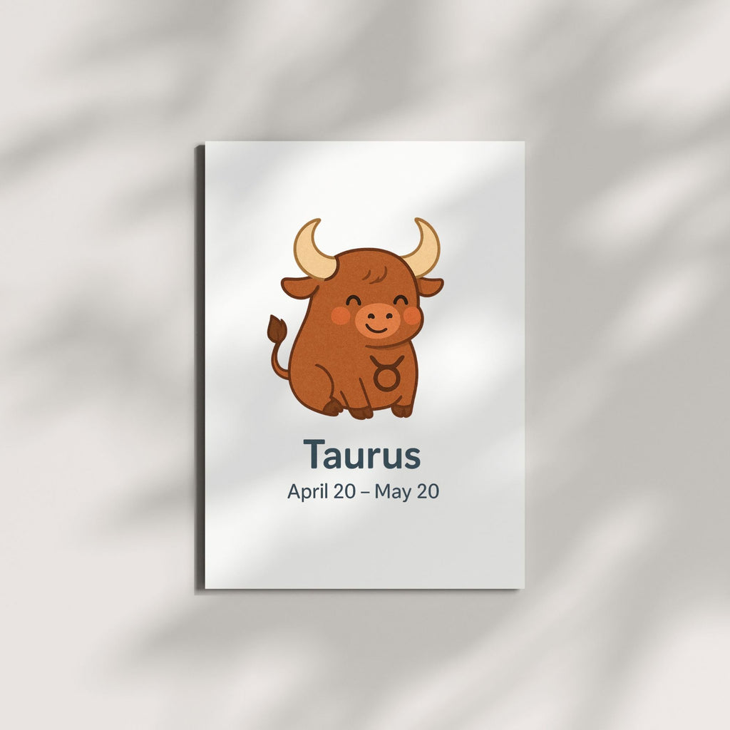 Taurus Zodiac Greeting Card – April 20 to May 20 – Handmade Astrology Birthday Card with Cute Bull Design – Blank Inside – 4.25 x 5.5” – Earth Sign Gift
