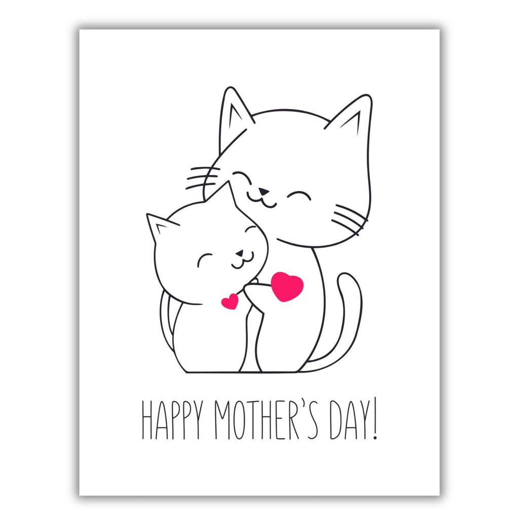 Cute Mother’s Day Card Cat & Kitten Illustration Adorable Heartwarming Design Premium Quality Blank Inside Made in USA
