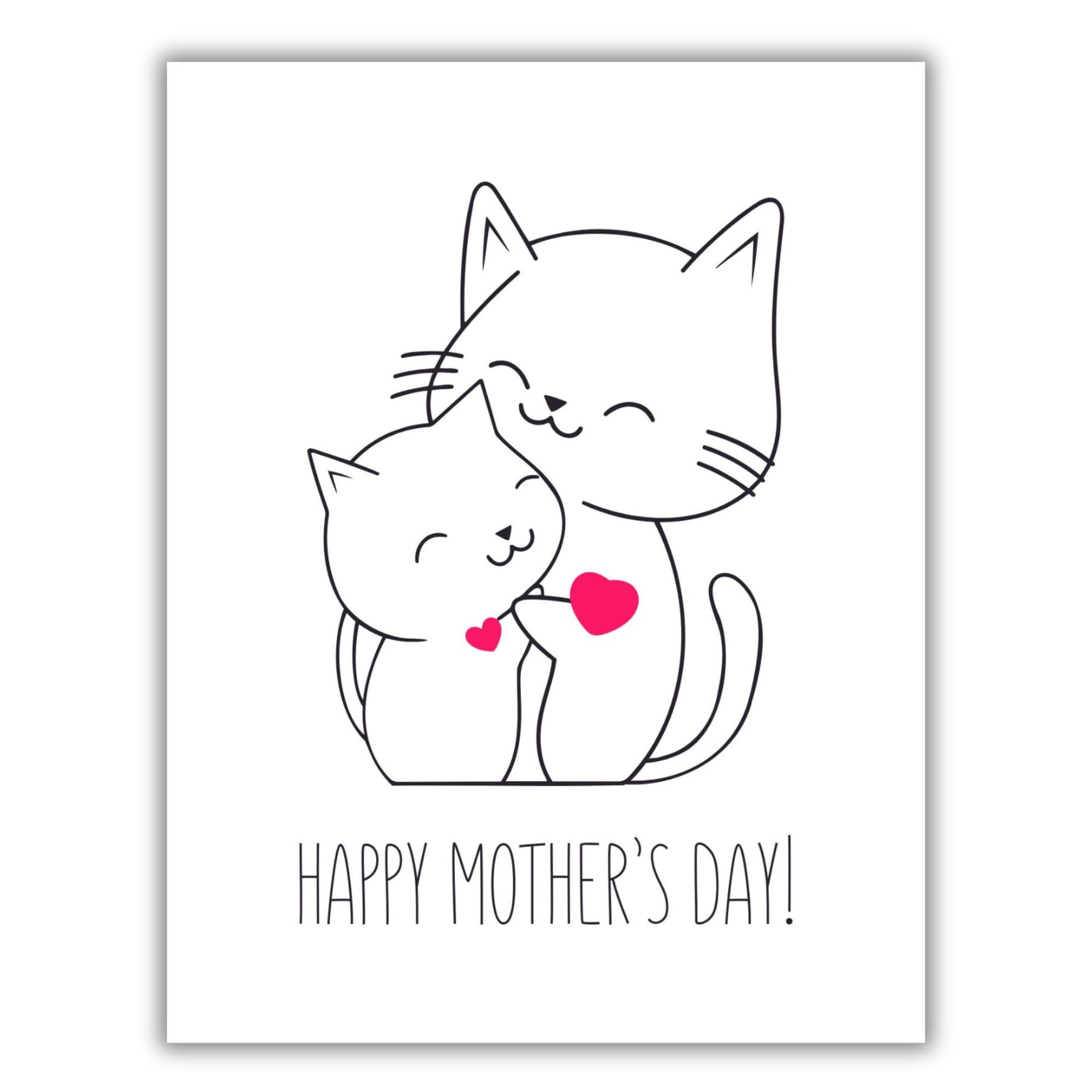 Cute Mother’s Day Card Cat & Kitten Illustration Adorable Heartwarming Design Premium Quality Blank Inside Made in USA