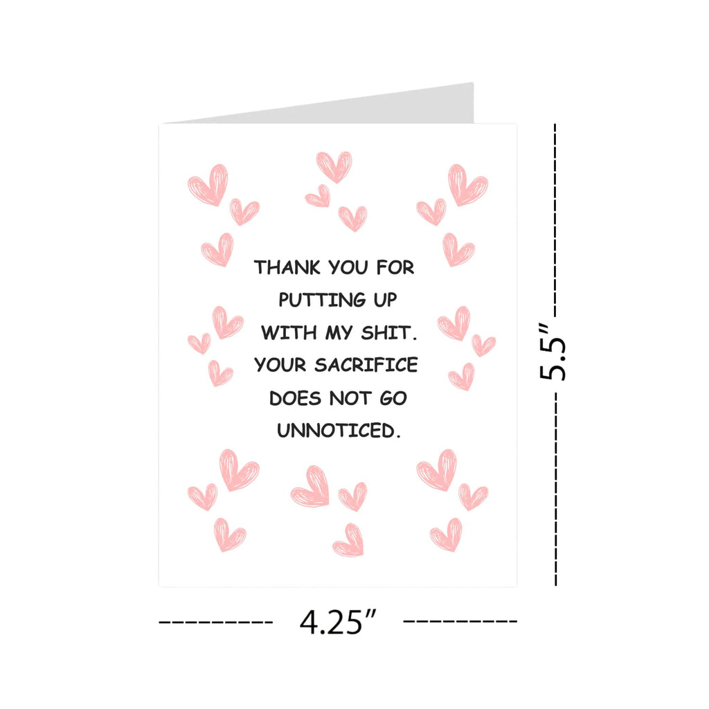 Funny Thank You Card – “Thank You for Putting Up with My Sh*t” | Pink Heart Design, Perfect for Friends, Family, or Colleagues | Humorous Appreciation Card