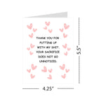 Funny Thank You Card – “Thank You for Putting Up with My Sh*t” | Pink Heart Design, Perfect for Friends, Family, or Colleagues | Humorous Appreciation Card