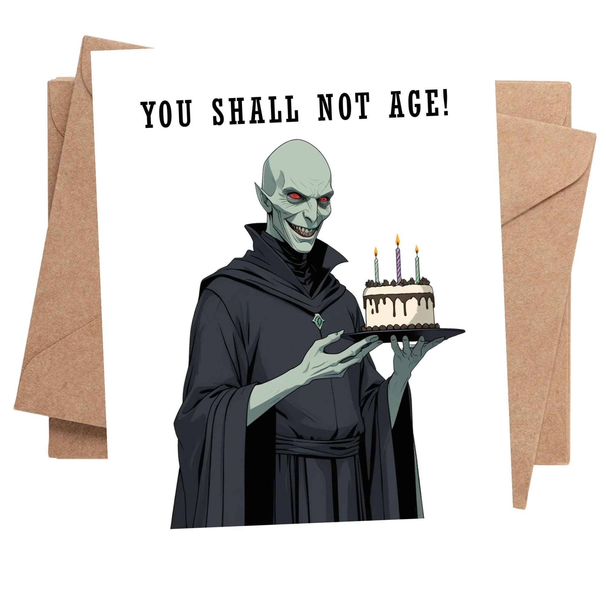 Magical Birthday Greeting Card for Men, Women, Kids & Harry Potter Lovers – Funny “You Shall Not Age!” – Wizard-Inspired Illustration – Made in USA