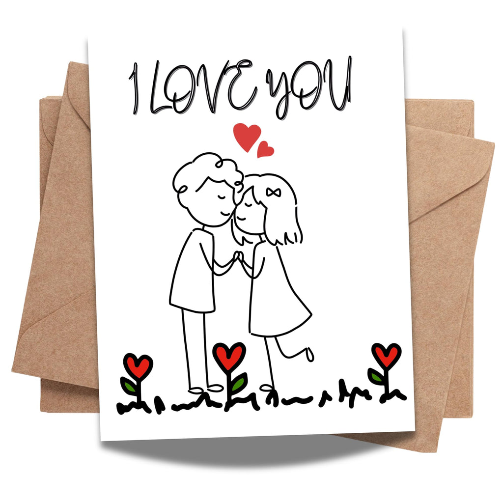 I Love You Cute Couple Greeting Card – Hand-Drawn Romantic Illustration – 4.25x5.5 inch – Blank Inside – Sweet Gift for Anniversary or Valentine’s Day