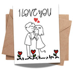 I Love You Cute Couple Greeting Card – Hand-Drawn Romantic Illustration – 4.25x5.5 inch – Blank Inside – Sweet Gift for Anniversary or Valentine’s Day