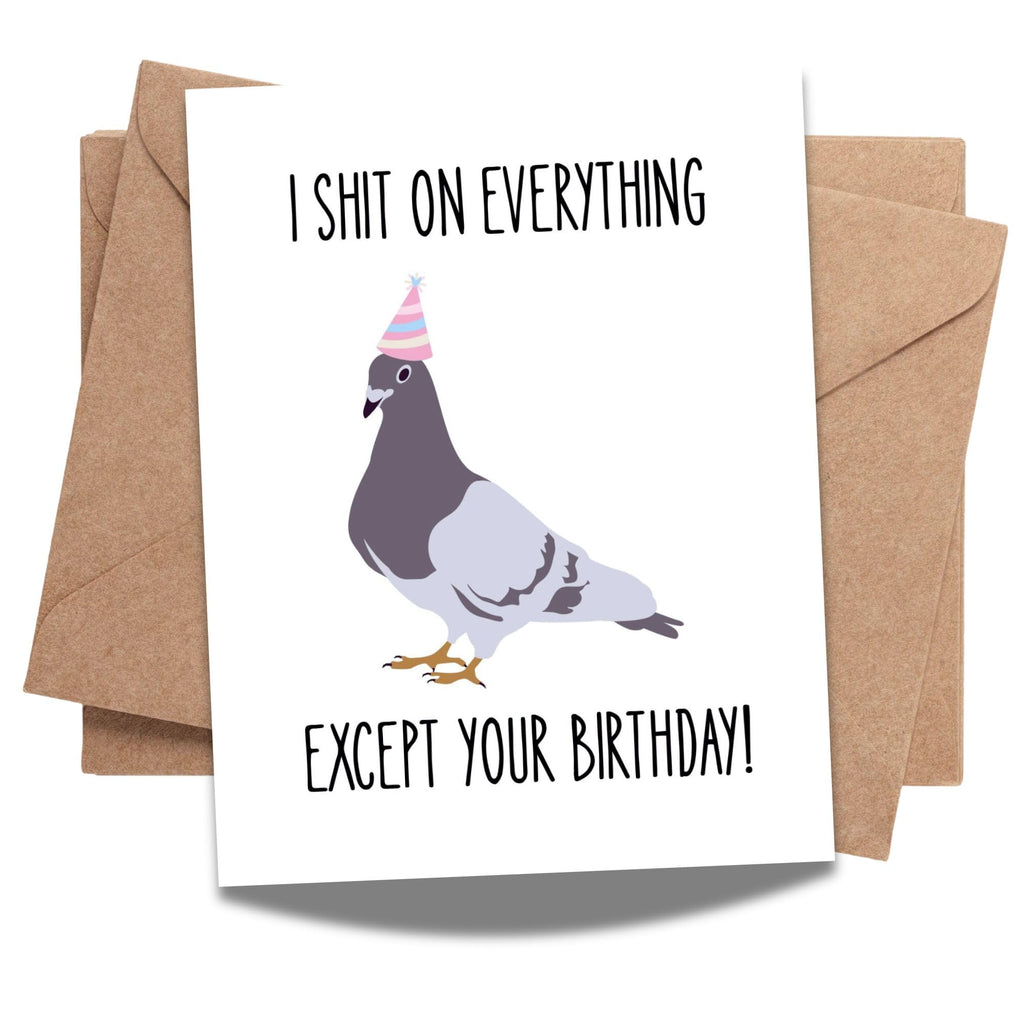 Funny Pigeon Birthday Card Hilarious Bird Illustration with Party Hat – Sarcastic Birthday Greeting for Men, Women, Friends & Coworkers – Handmade USA