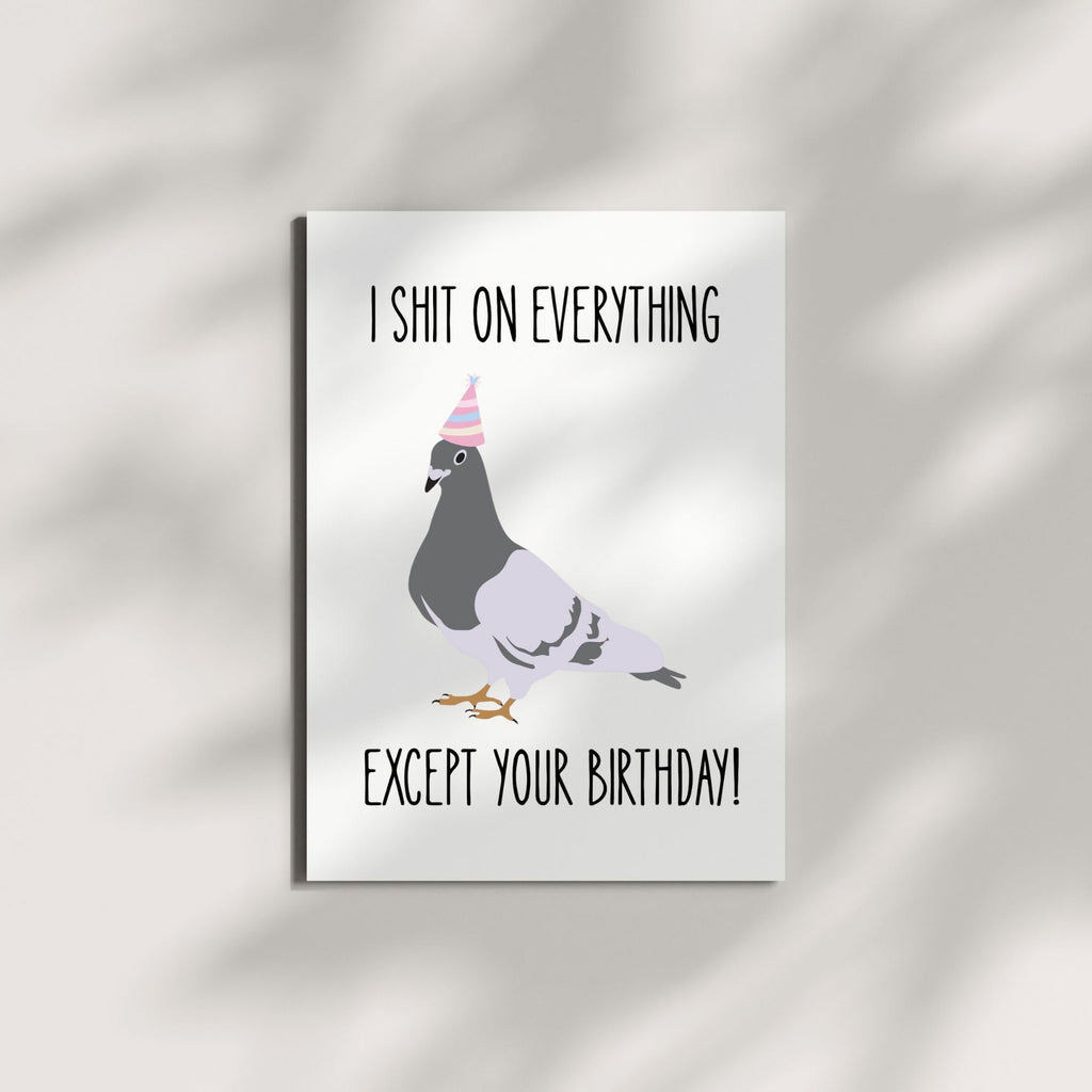 Funny Pigeon Birthday Card Hilarious Bird Illustration with Party Hat – Sarcastic Birthday Greeting for Men, Women, Friends & Coworkers – Handmade USA