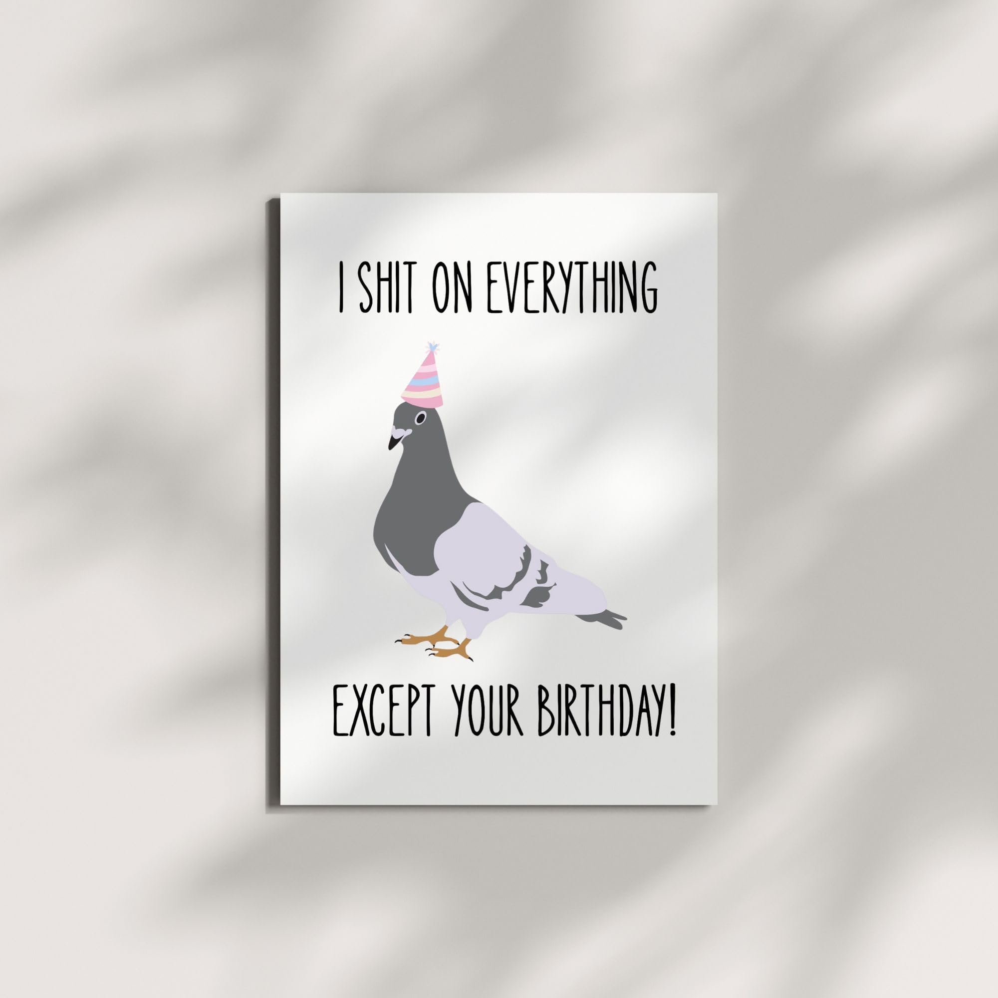 Funny Pigeon Birthday Card Hilarious Bird Illustration with Party Hat – Sarcastic Birthday Greeting for Men, Women, Friends & Coworkers – Handmade USA