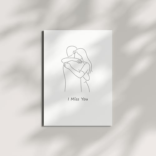 I Miss You Greeting Card – Minimalist Line Art Love Card with Envelope – Romantic Gift for Long-Distance, Anniversary, or Just Because – Blank Inside