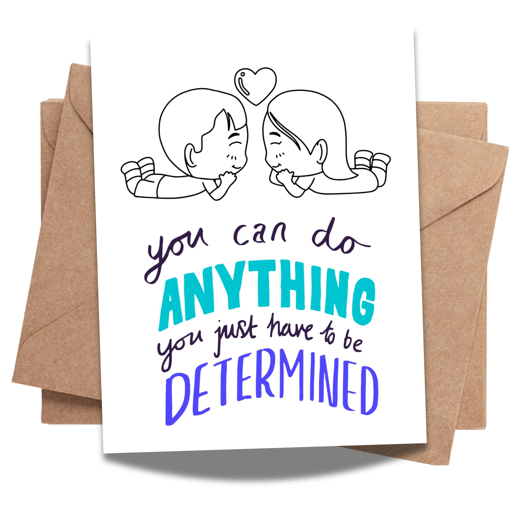 You Can Do Anything Encouragement Card – Cute Chibi Couple Illustration – 4.25x5.5 inch – Blank Inside – Motivational Greeting Card for Support & Love