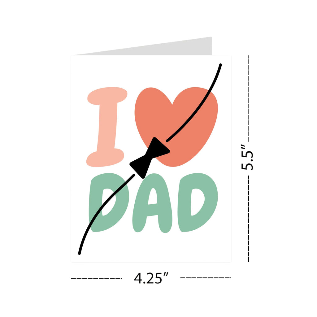 I Love Dad Greeting Card – Cute Father’s Day Card with Heart and Bow Tie Design – 4.25x5.5 inch – Blank Inside – Fun Gift for Dad from Kids or Adults