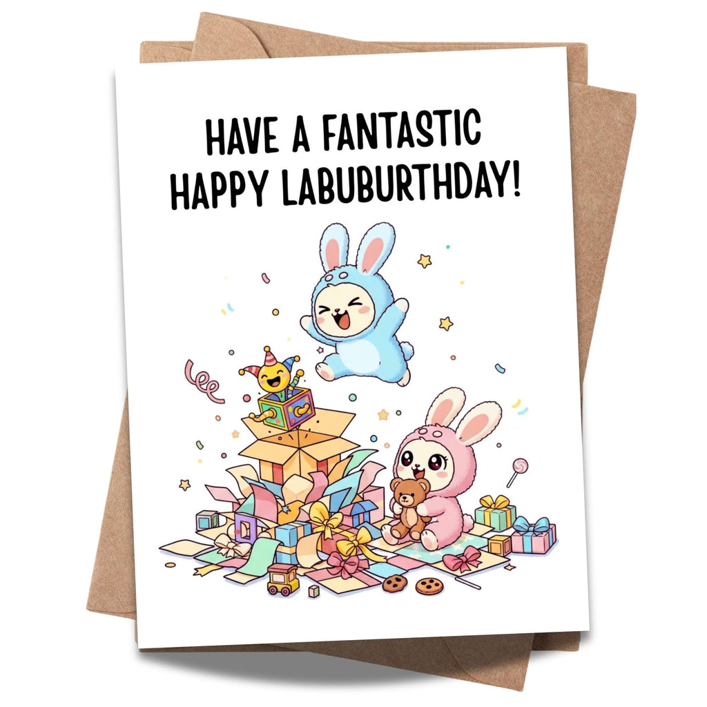 Cute Birthday Card Compatible with Labubu Birthday Theme, Collectible-Inspired Anime Character Greeting Card for Friends Kids Men Women handmade Gift