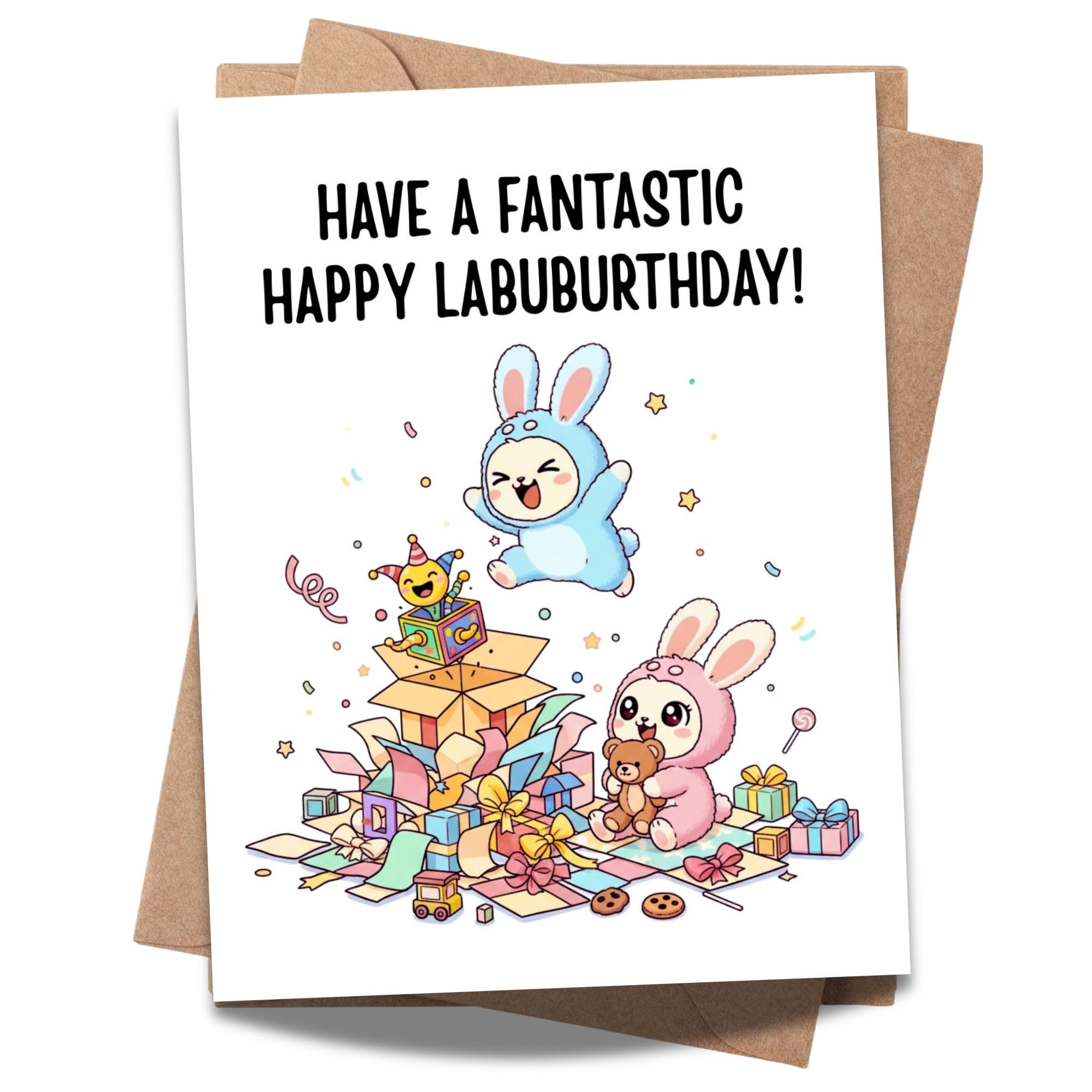 Cute Birthday Card Compatible with Labubu Birthday Theme, Collectible-Inspired Anime Character Greeting Card for Friends Kids Men Women handmade Gift