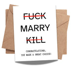 Funny Wedding Card for Couple – You Picked Marry and Made a Great Choice – Engagement or Marriage Congrats Card for Friends, Him or Her – Handmade in USA