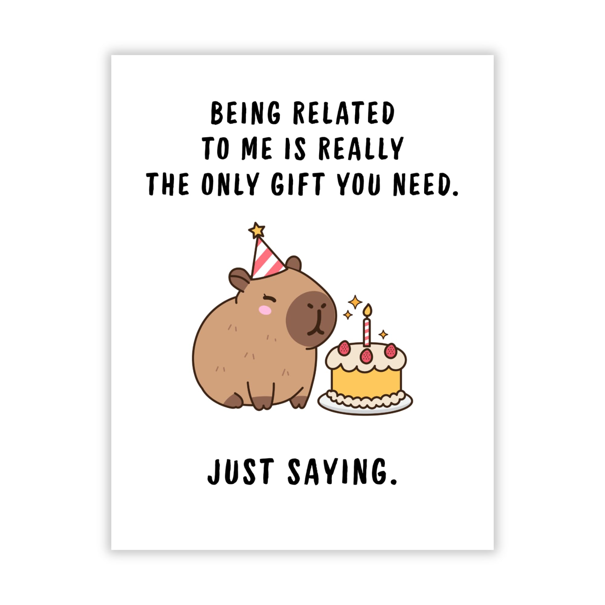Funny Capybara Birthday Card for Men Women Kids – Cute Animal Greeting Card for Friends, Family, Coworkers – Handmade in USA with Envelope