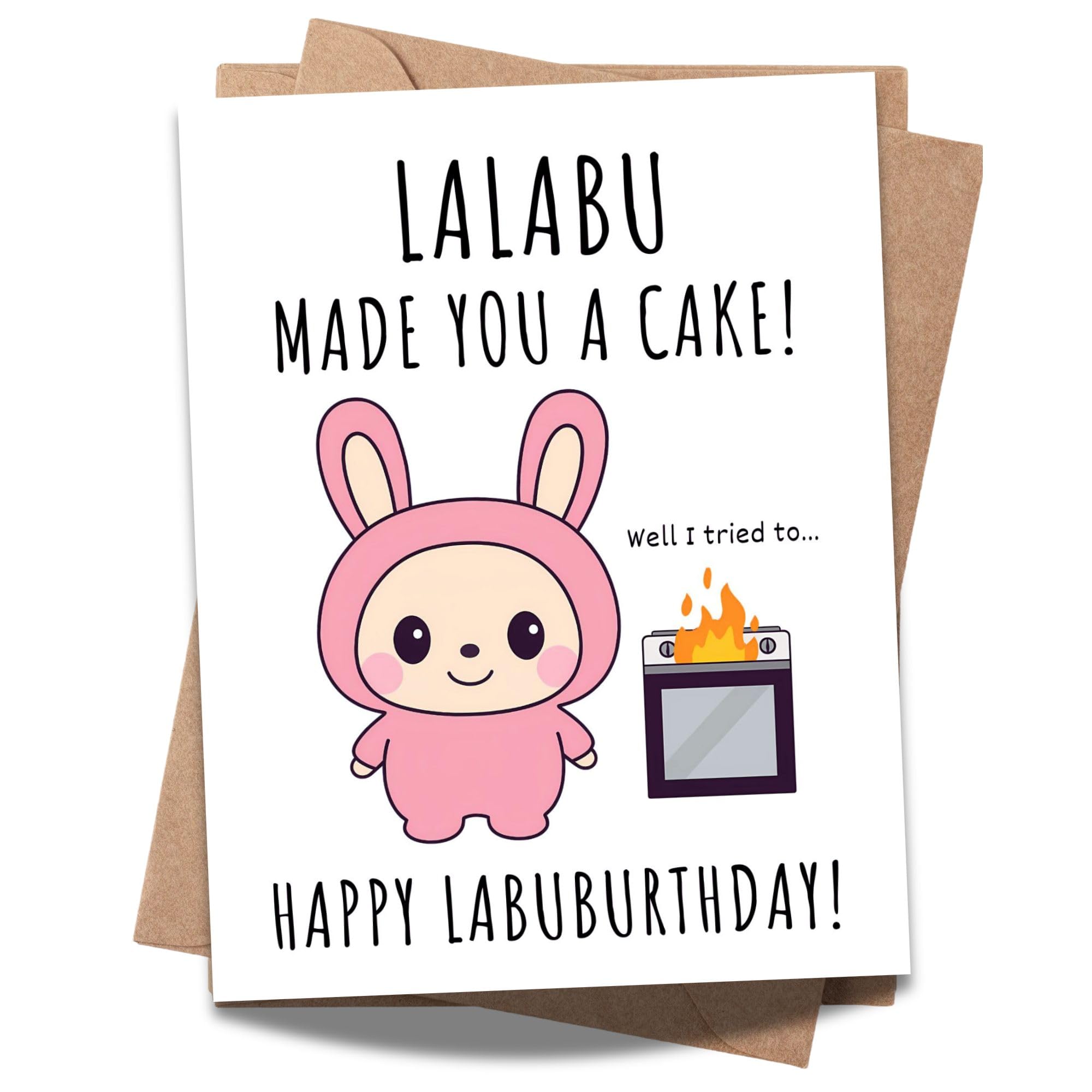 Cute Funny Birthday Card Compatible with Labubu Birthday Theme, Handmade Collectible-Inspired Greeting Card for Men, Women, Kids, Friends, Anime-Inspired Gift