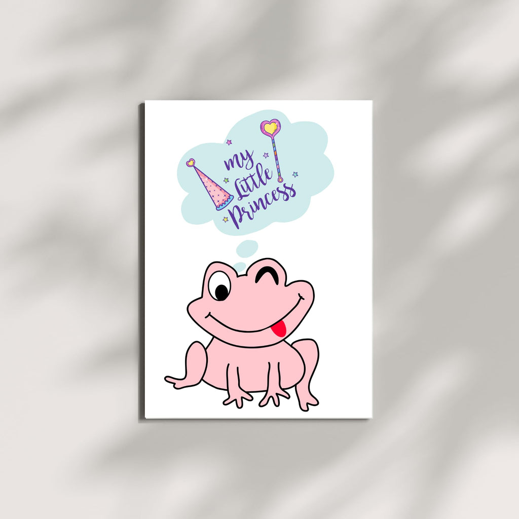 My Little Princess Frog Card – Cute Pink Frog Winking with Magic Thought Bubble – Funny Girl Birthday or Baby Card – 4.25x5.5" Whimsical Greeting