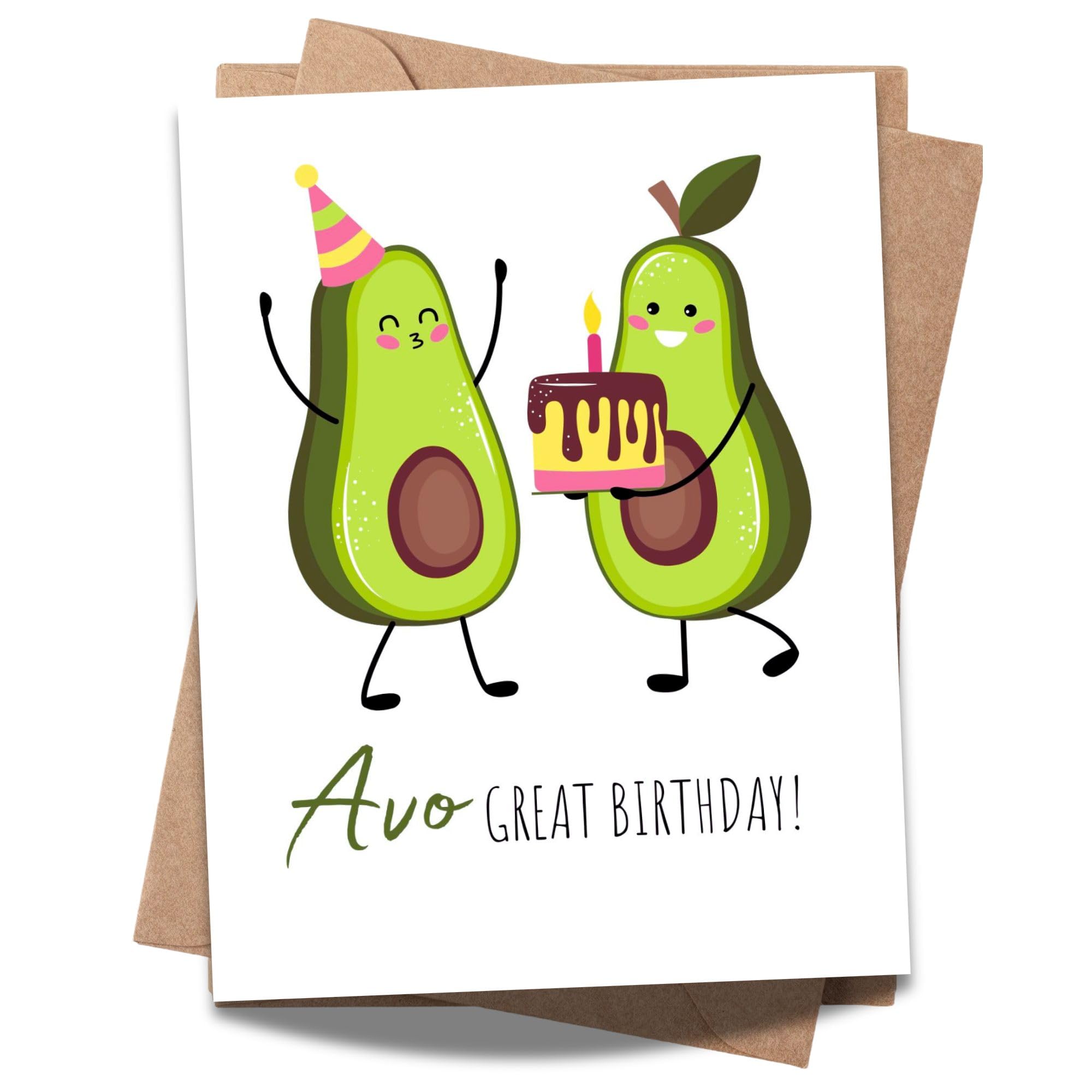 Funny Birthday Card Have an Avogreat Birthday Cute Avocado Greeting for Men, Women, Kids, Friends, Coworkers – Handmade in USA