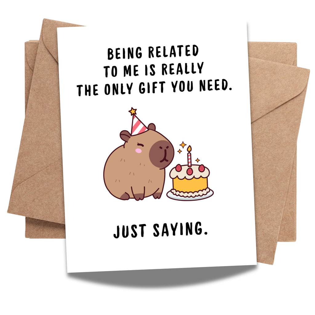 Funny Capybara Birthday Card for Men Women Kids – Cute Animal Greeting Card for Friends, Family, Coworkers – Handmade in USA with Envelope