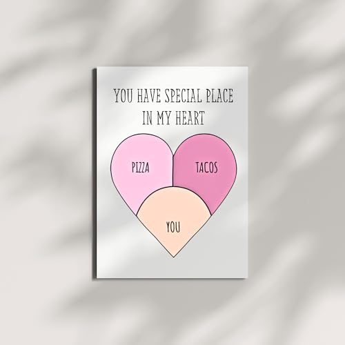 You Have a Special Place in My Heart Greeting Card Cute Love Card with Pizza, Tacos & You – Anniversary & Valentine’s Card for Husband, Wife, Boyfriend, Girlfriend – Made in USA