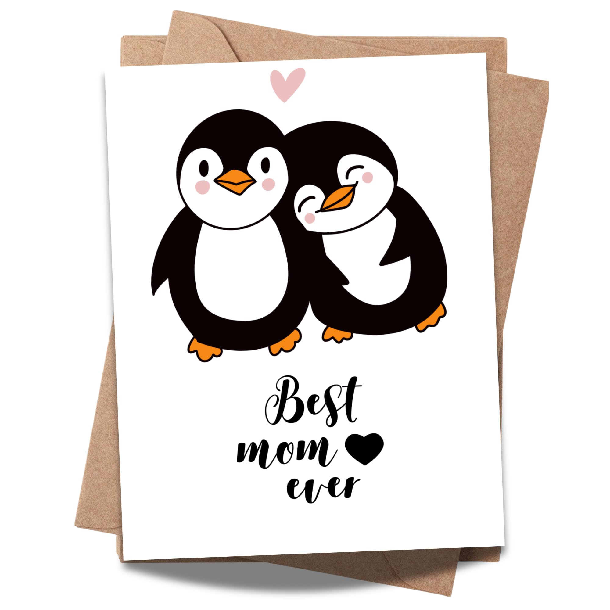 Best Mom Ever Mother’s Day Card – Cute Penguin and Baby Illustration – 4.25x5.5 inch – Blank Inside – Adorable Animal Card for Mom or Grandma