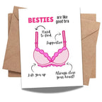 Funny Best Friend Card for Her “Besties are Like Good Bras” – Cute & Supportive Gift for BFF, Soul Sister, Gal Pal – Friendship Day Card Made in USA