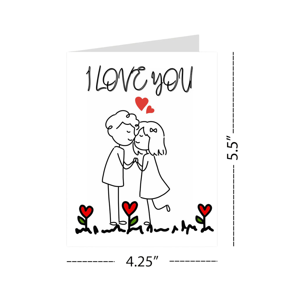 I Love You Cute Couple Greeting Card – Hand-Drawn Romantic Illustration – 4.25x5.5 inch – Blank Inside – Sweet Gift for Anniversary or Valentine’s Day