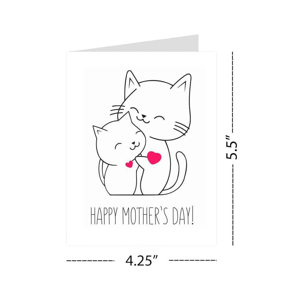 Cute Mother’s Day Card Cat & Kitten Illustration Adorable Heartwarming Design Premium Quality Blank Inside Made in USA