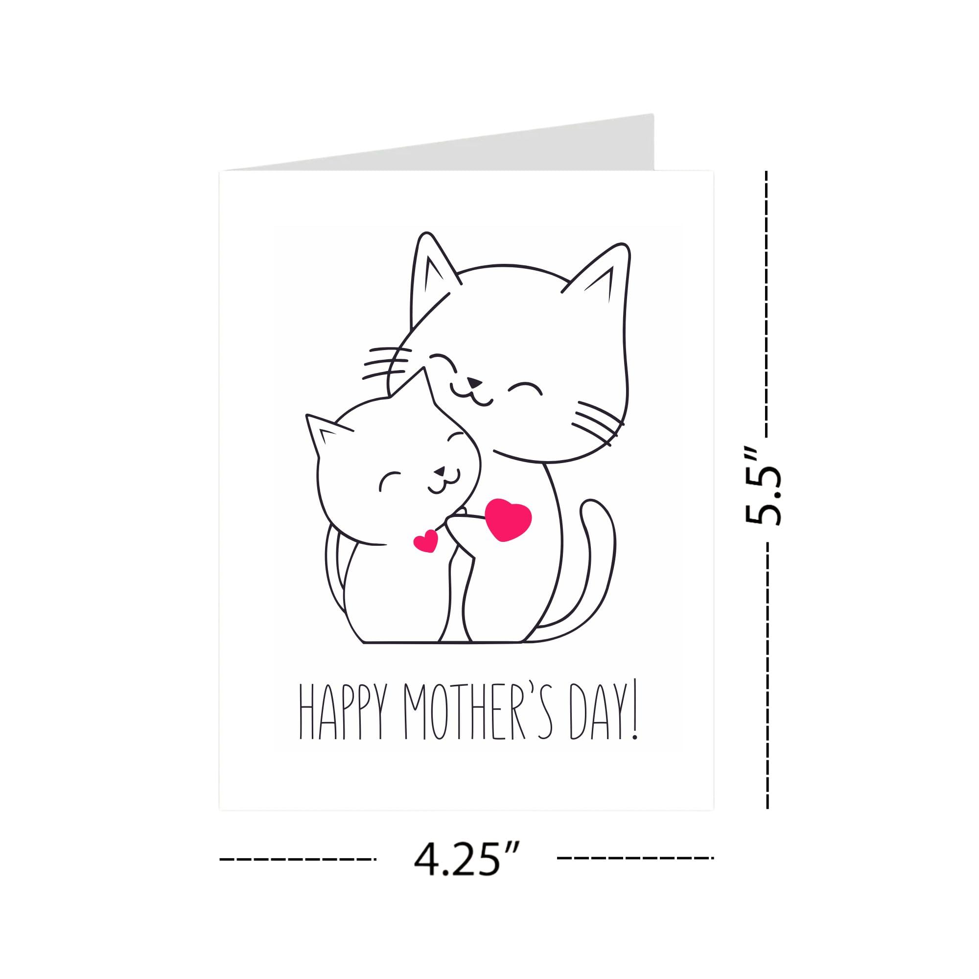 Cute Mother’s Day Card Cat & Kitten Illustration Adorable Heartwarming Design Premium Quality Blank Inside Made in USA