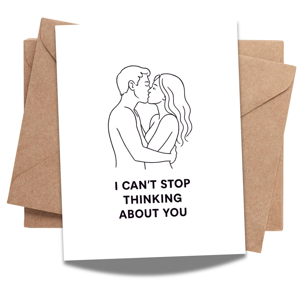 I Can’t Stop Thinking About You Greeting Card – Romantic Minimalist Line Art Love Card with Envelope – Anniversary, Valentine’s Day, Just Because – Blank Inside