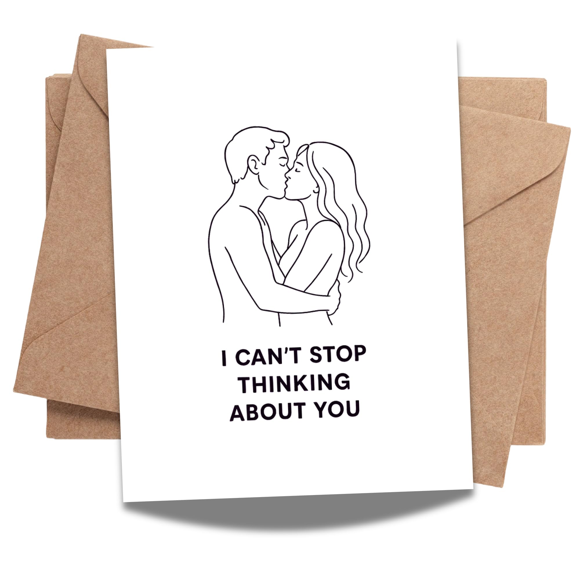I Can’t Stop Thinking About You Greeting Card – Romantic Minimalist Line Art Love Card with Envelope – Anniversary, Valentine’s Day, Just Because – Blank Inside
